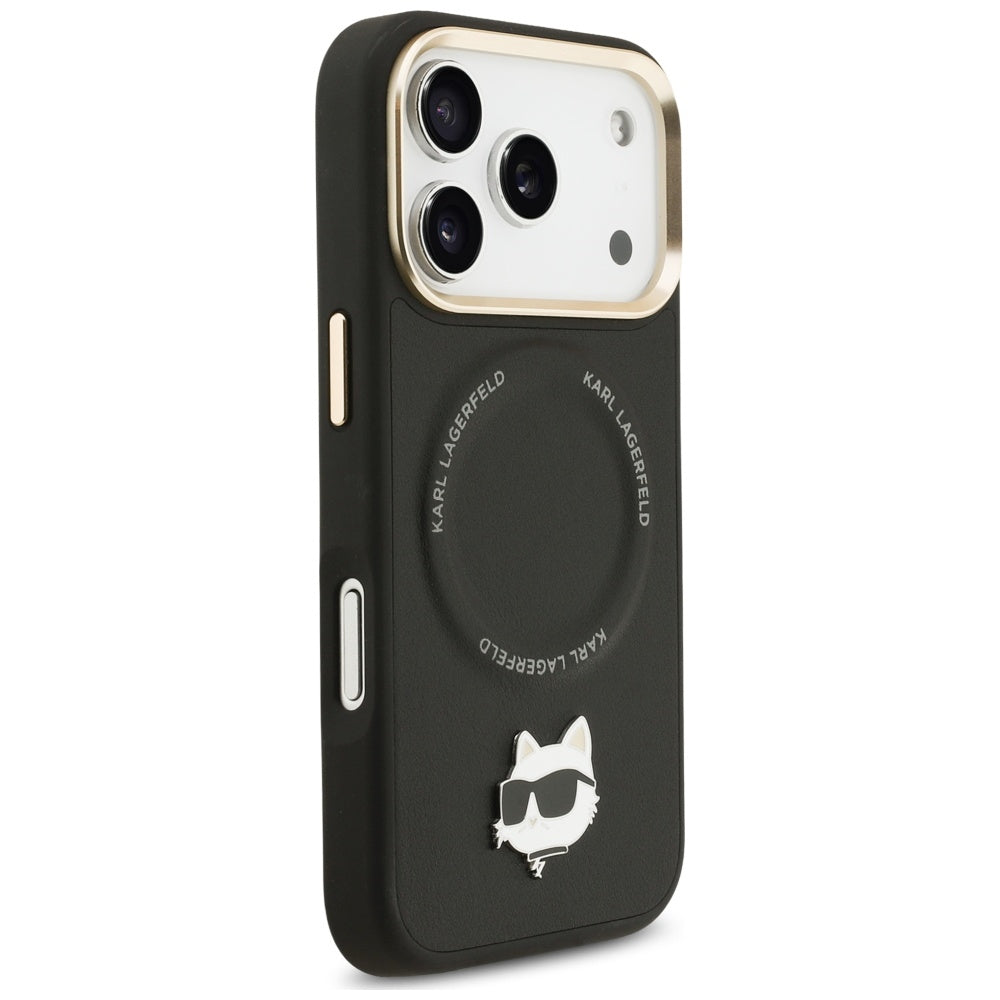 Capa MagSafe para Apple iPhone 17 Pro, Karl Lagerfeld, Big Strap Choupette Metal Logo, Preta