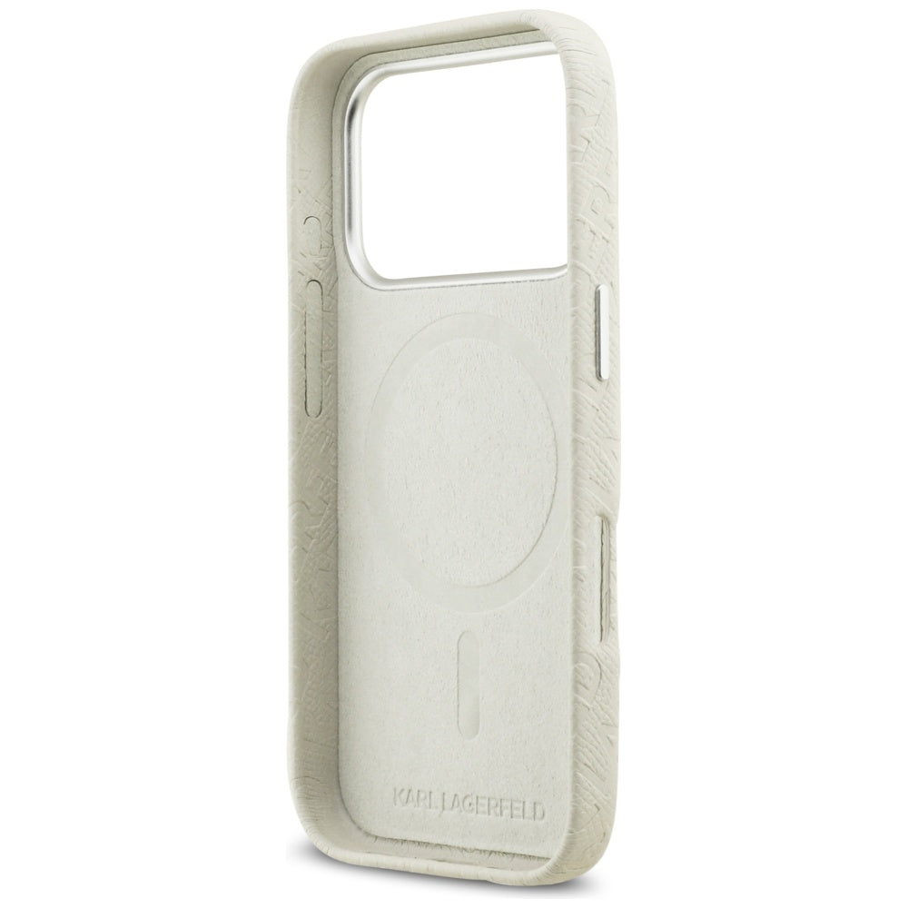 Capa MagSafe para Apple iPhone 17 Pro, Karl Lagerfeld, FW Stamped Karl, Bege