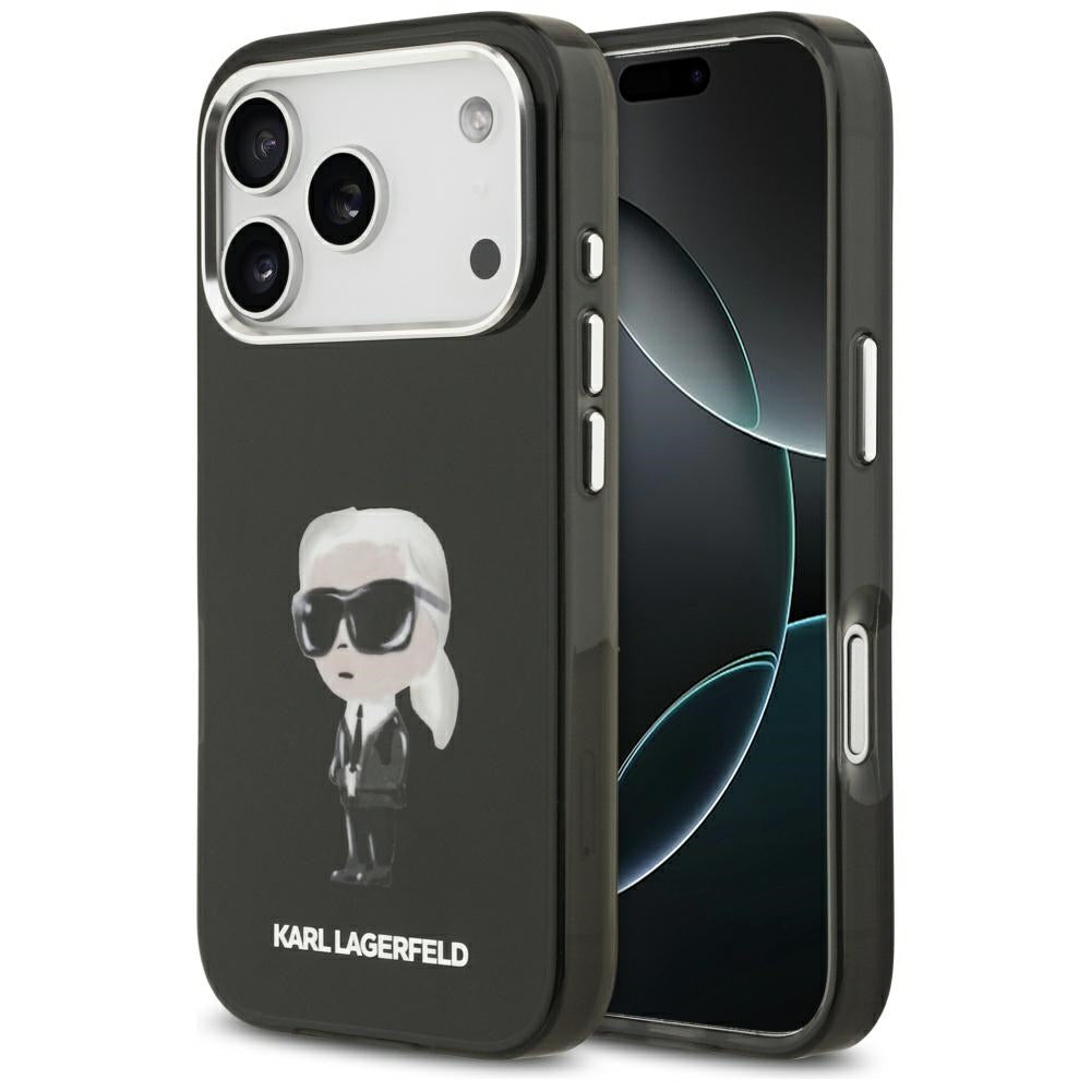Capa MagSafe para Apple iPhone 17 Pro, Karl Lagerfeld, IML Aquarelle Karl Ikonik, Preta