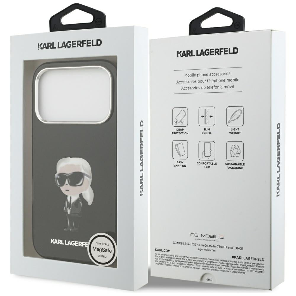 Capa MagSafe para Apple iPhone 17 Pro, Karl Lagerfeld, IML Aquarelle Karl Ikonik, Preta