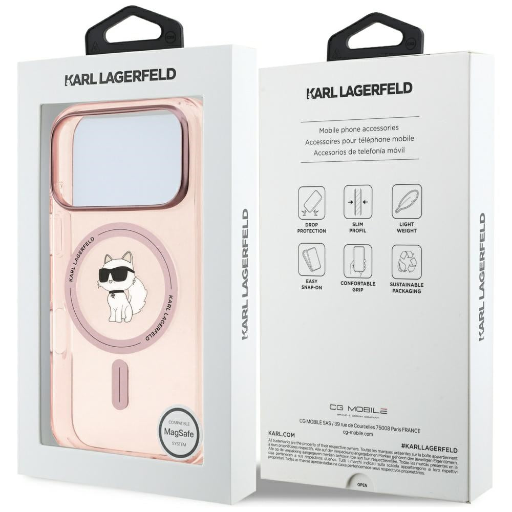 Capa MagSafe para Apple iPhone 17 Pro, Karl Lagerfeld, IML Choupette, Rosa