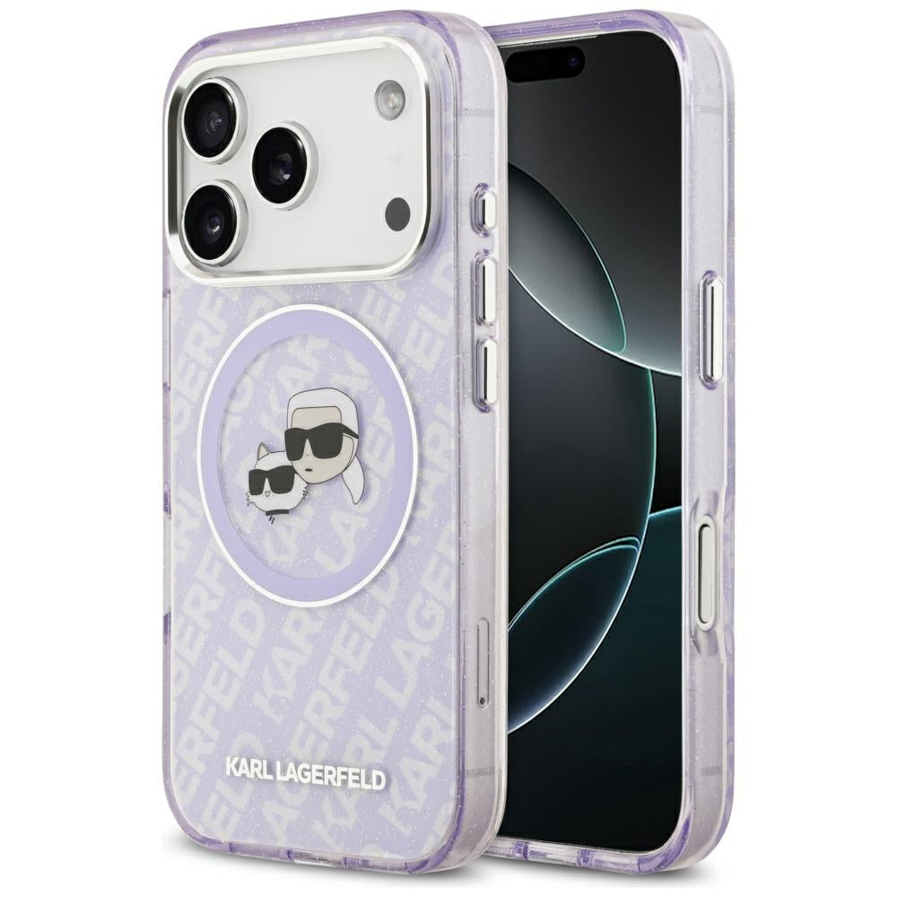 Capa MagSafe para Apple iPhone 17 Pro, Karl Lagerfeld, IML Glitter Karl & Choupette's Heads, Roxo