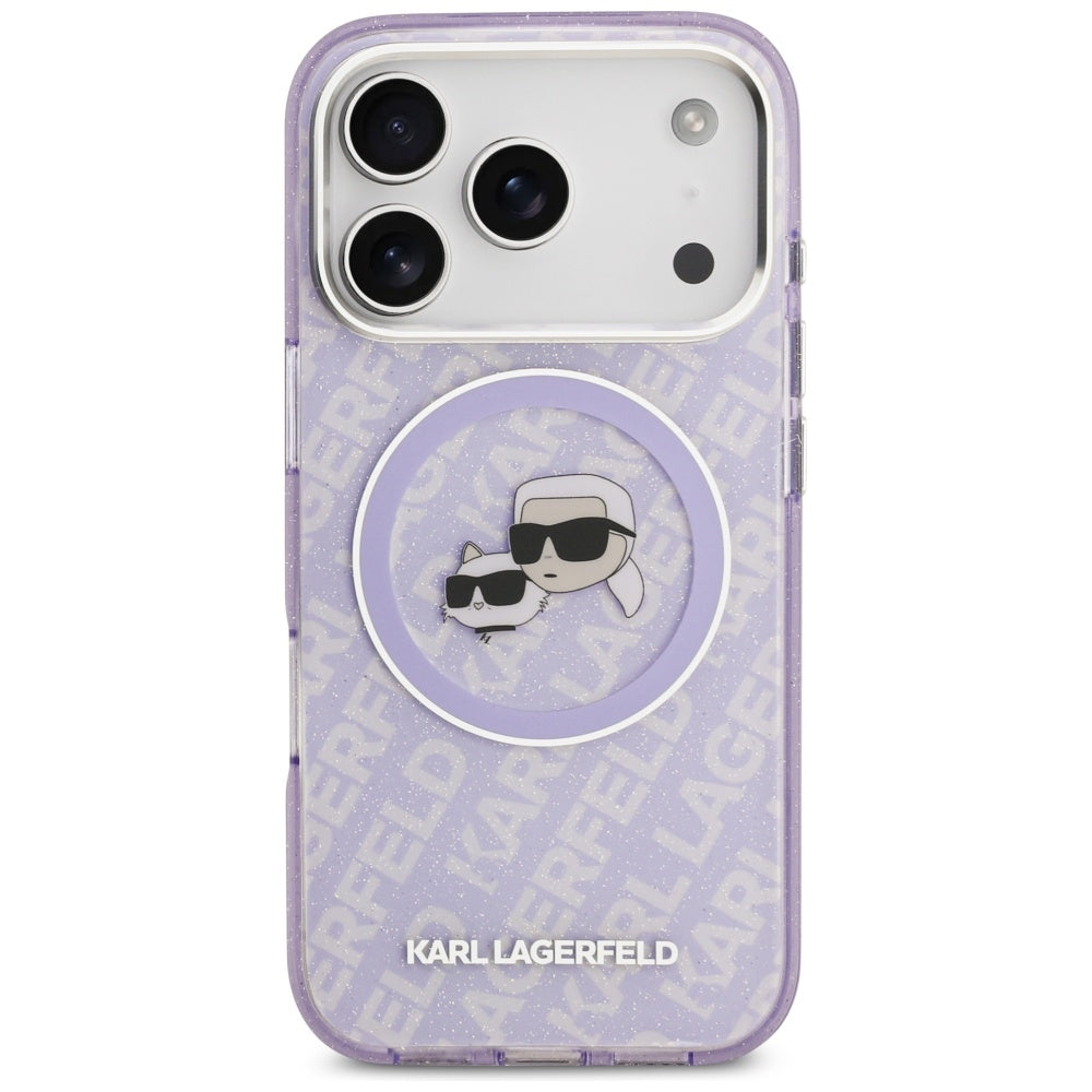 Capa MagSafe para Apple iPhone 17 Pro, Karl Lagerfeld, IML Glitter Karl & Choupette's Heads, Roxo