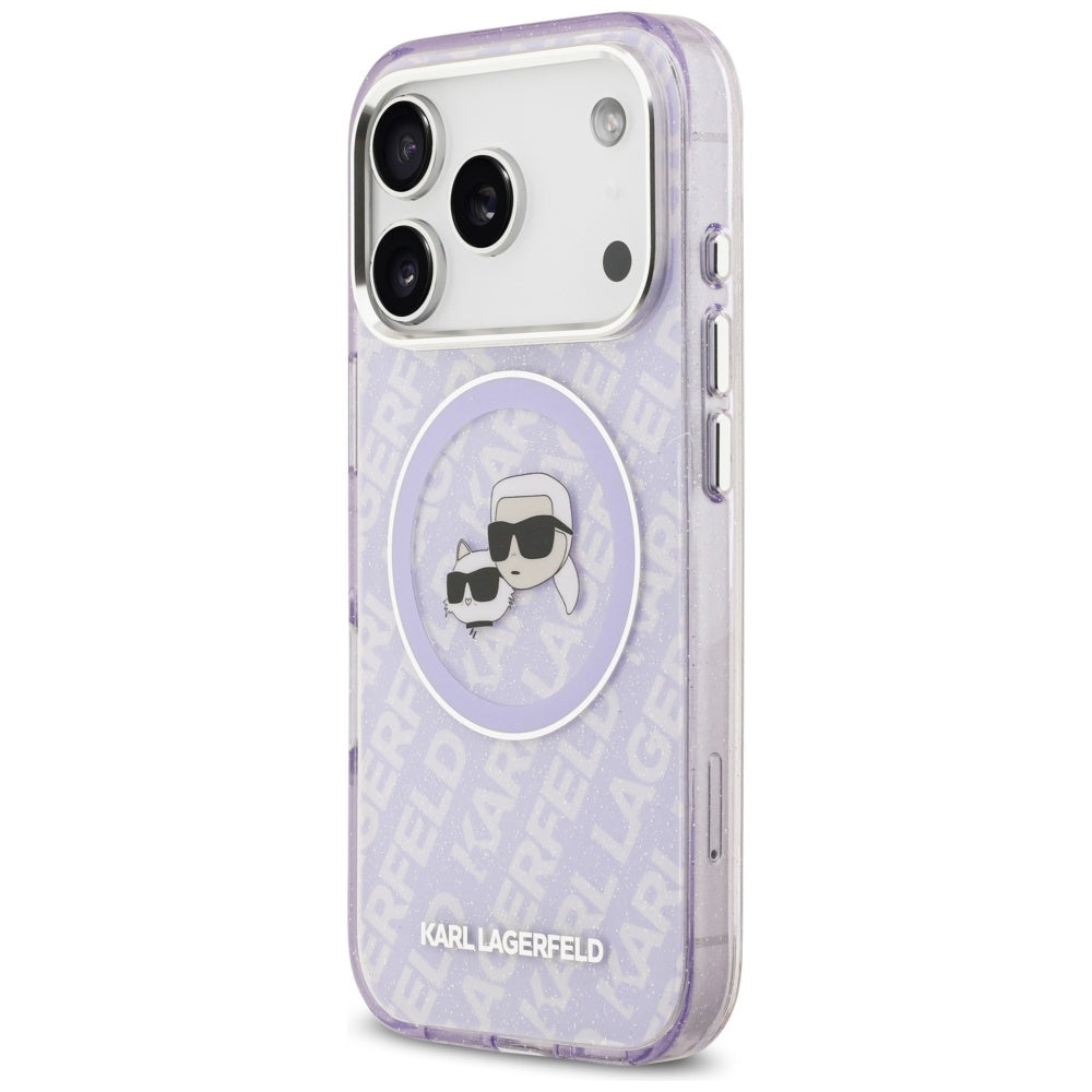Capa MagSafe para Apple iPhone 17 Pro, Karl Lagerfeld, IML Glitter Karl & Choupette's Heads, Roxo