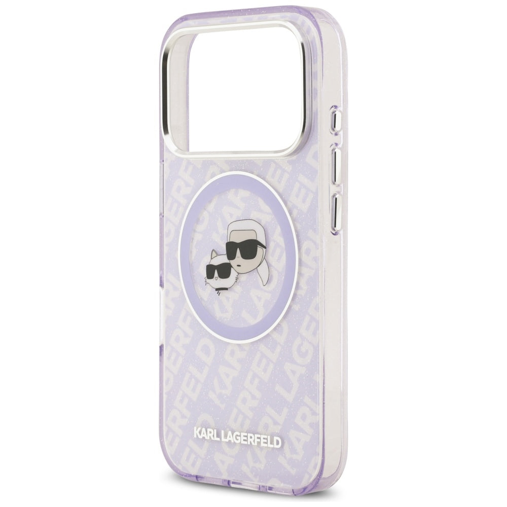 Capa MagSafe para Apple iPhone 17 Pro, Karl Lagerfeld, IML Glitter Karl & Choupette's Heads, Roxo