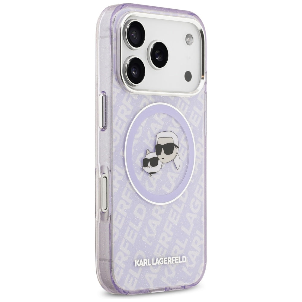 Capa MagSafe para Apple iPhone 17 Pro, Karl Lagerfeld, IML Glitter Karl & Choupette's Heads, Roxo