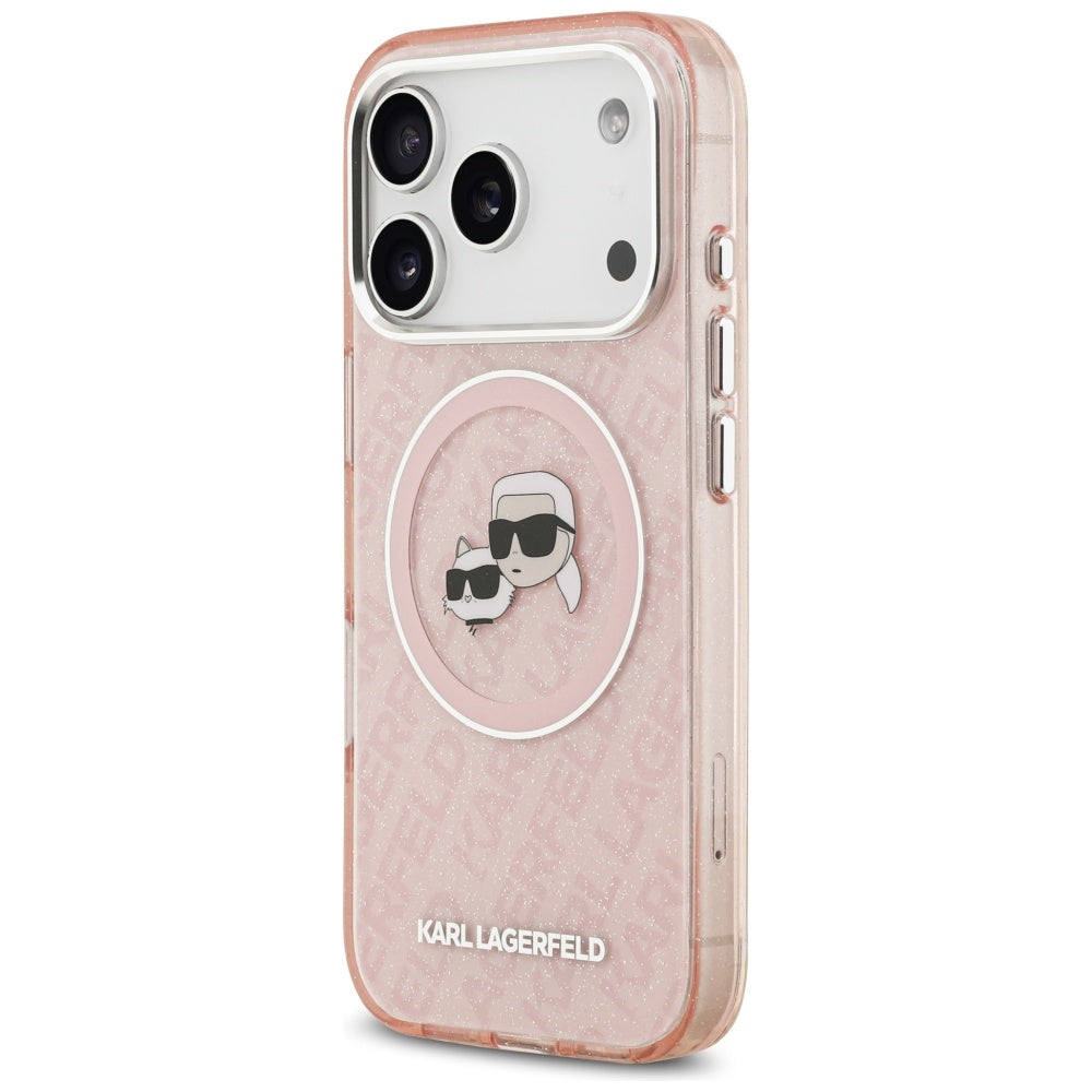 Capa MagSafe para Apple iPhone 17 Pro, Karl Lagerfeld, IML Glitter Karl & Choupette's Heads, Rosa