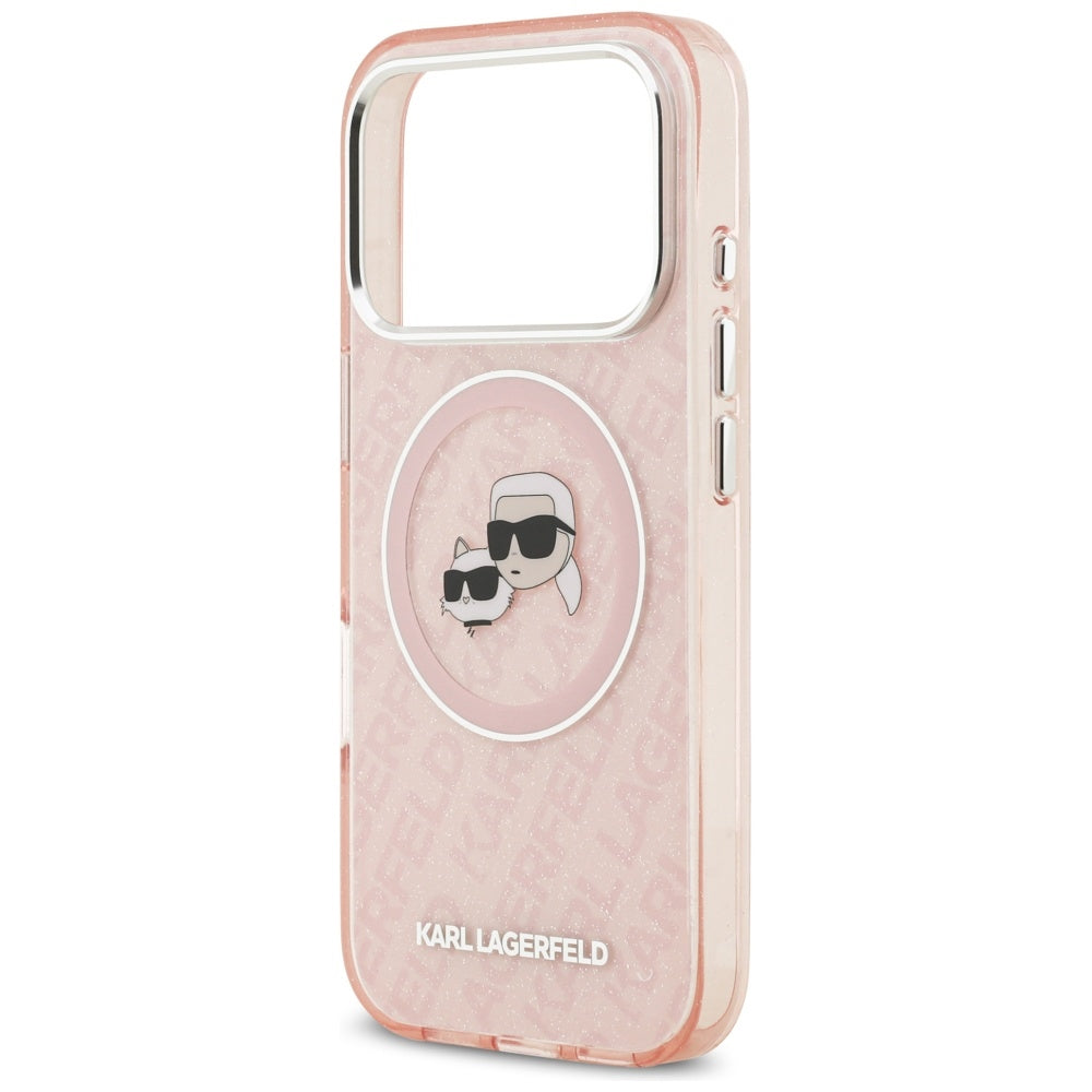 Capa MagSafe para Apple iPhone 17 Pro, Karl Lagerfeld, IML Glitter Karl & Choupette's Heads, Rosa