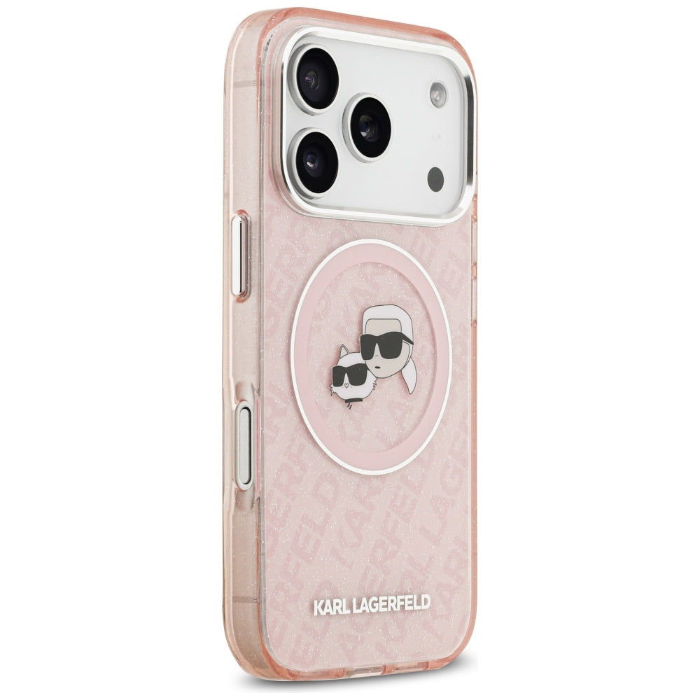 Capa MagSafe para Apple iPhone 17 Pro, Karl Lagerfeld, IML Glitter Karl & Choupette's Heads, Rosa