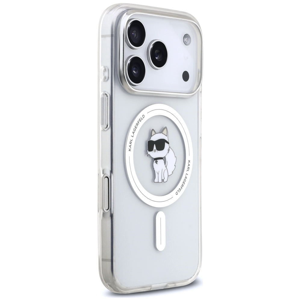 Capa MagSafe para Apple iPhone 17 Pro, Karl Lagerfeld, IML Logo Choupette, Transparente