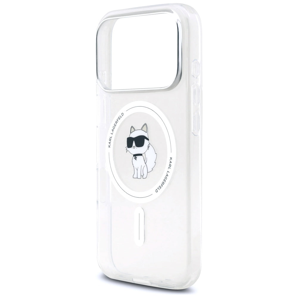 Capa MagSafe para Apple iPhone 17 Pro, Karl Lagerfeld, IML Logo Choupette, Transparente