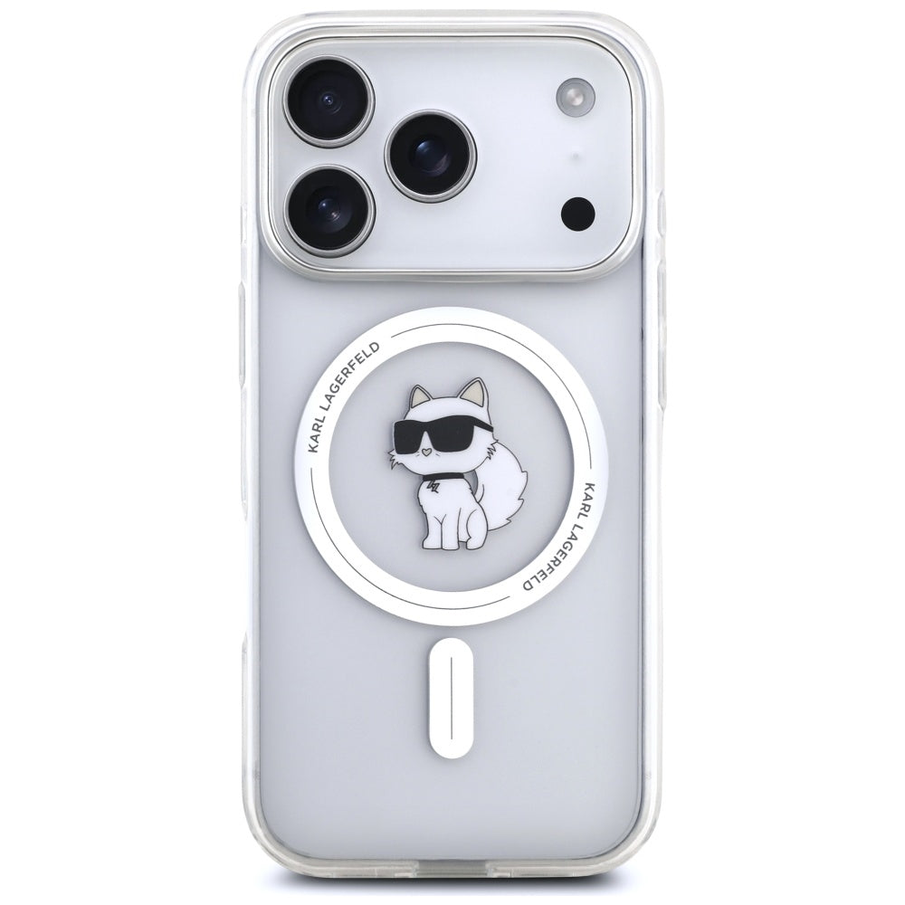 Capa MagSafe para Apple iPhone 17 Pro, Karl Lagerfeld, IML Logo Choupette, Transparente