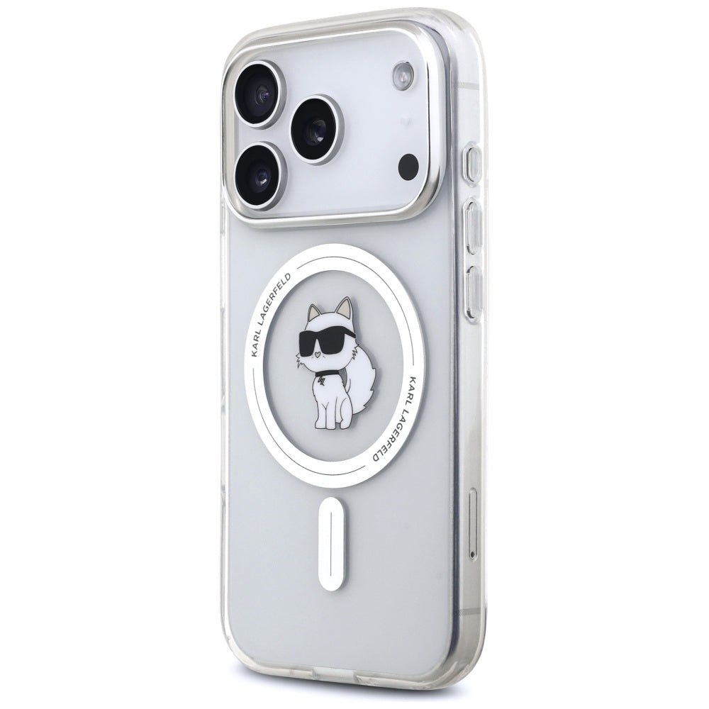 Capa MagSafe para Apple iPhone 17 Pro, Karl Lagerfeld, IML Logo Choupette, Transparente