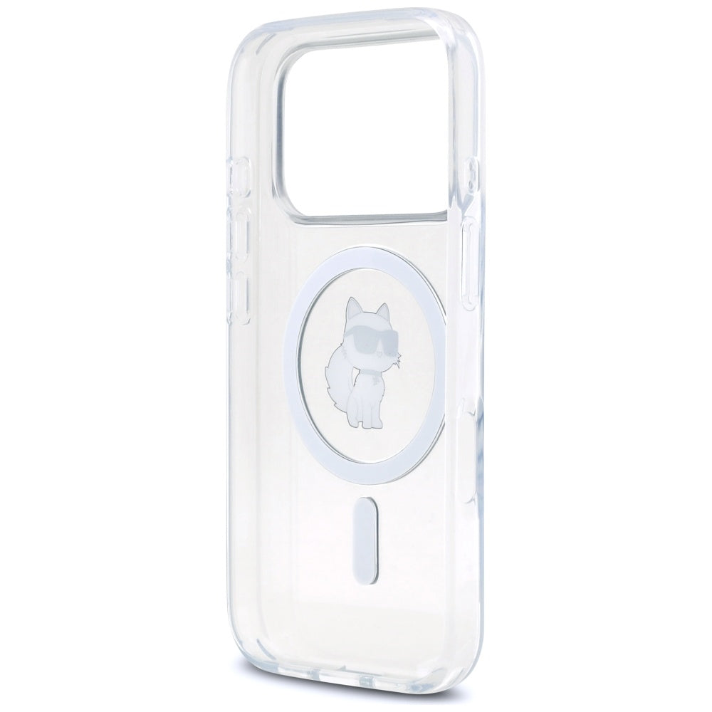 Capa MagSafe para Apple iPhone 17 Pro, Karl Lagerfeld, IML Logo Choupette, Transparente