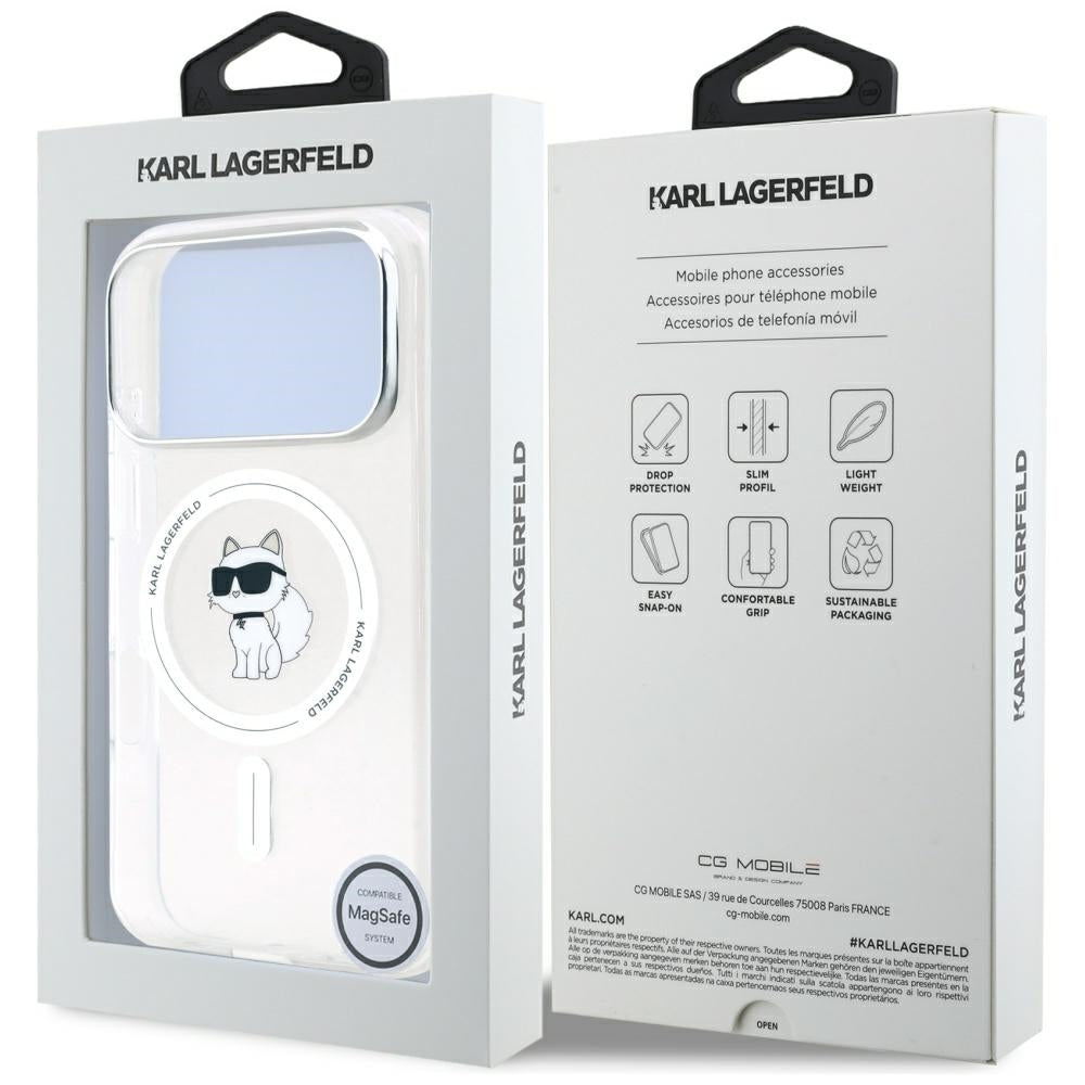 Capa MagSafe para Apple iPhone 17 Pro, Karl Lagerfeld, IML Logo Choupette, Transparente