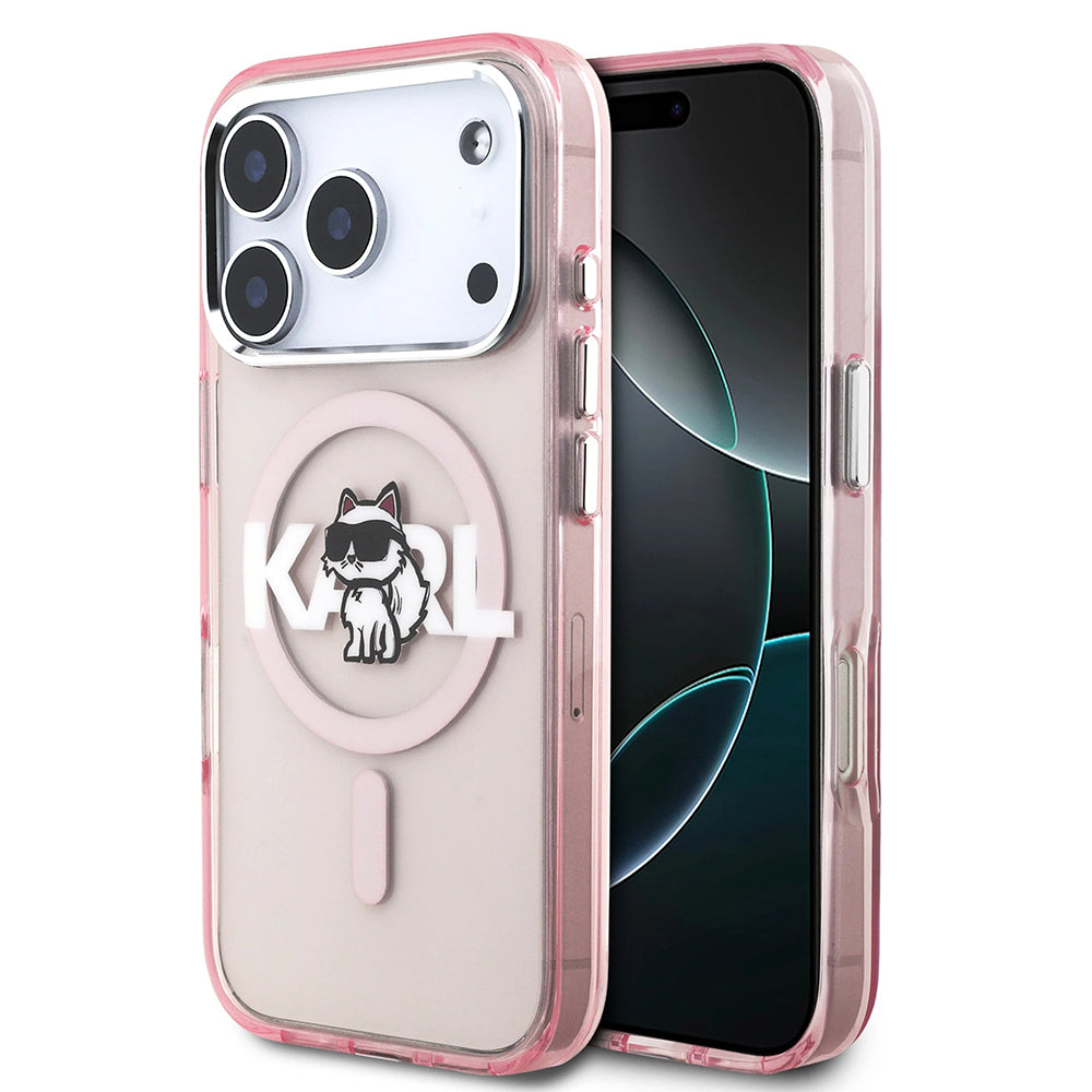 Capa MagSafe para Apple iPhone 17 Pro, Karl Lagerfeld, IML Sketch Logo Choupette, Rosa.