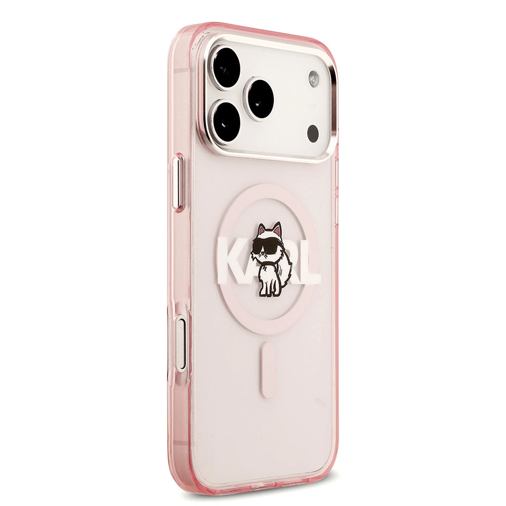 Capa MagSafe para Apple iPhone 17 Pro, Karl Lagerfeld, IML Sketch Logo Choupette, Rosa.