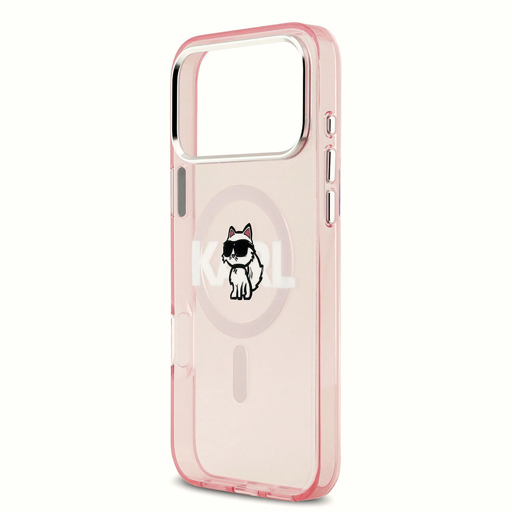 Capa MagSafe para Apple iPhone 17 Pro, Karl Lagerfeld, IML Sketch Logo Choupette, Rosa.
