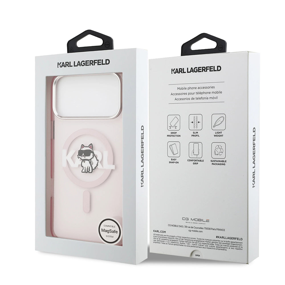 Capa MagSafe para Apple iPhone 17 Pro, Karl Lagerfeld, IML Sketch Logo Choupette, Rosa.