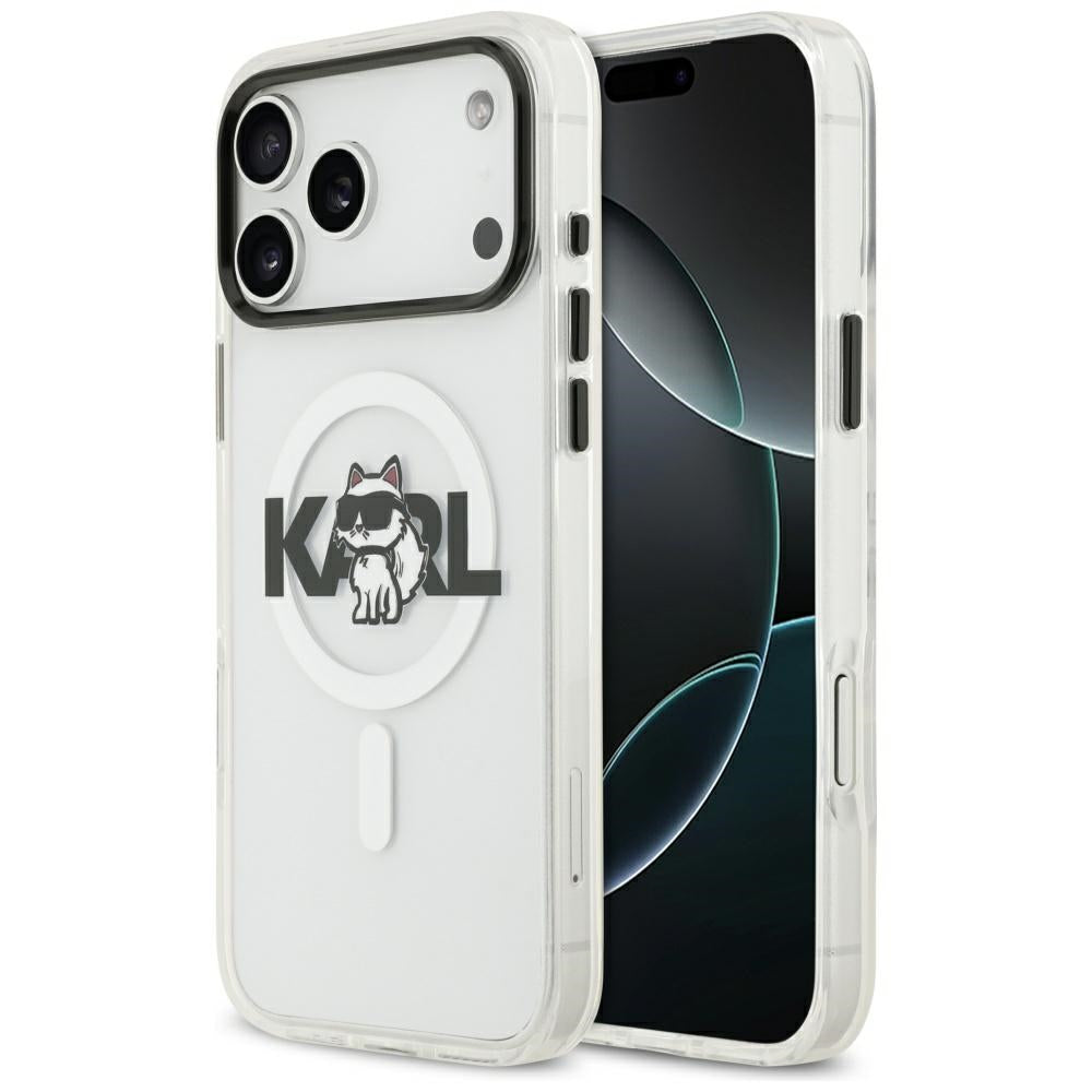 Capa MagSafe para Apple iPhone 17 Pro, Karl Lagerfeld, IML Sketch Logo Choupette, Transparente