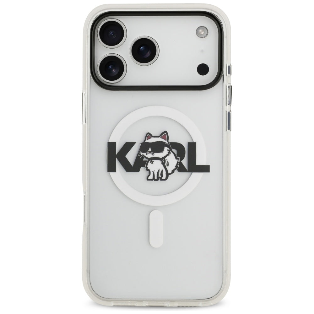 Capa MagSafe para Apple iPhone 17 Pro, Karl Lagerfeld, IML Sketch Logo Choupette, Transparente