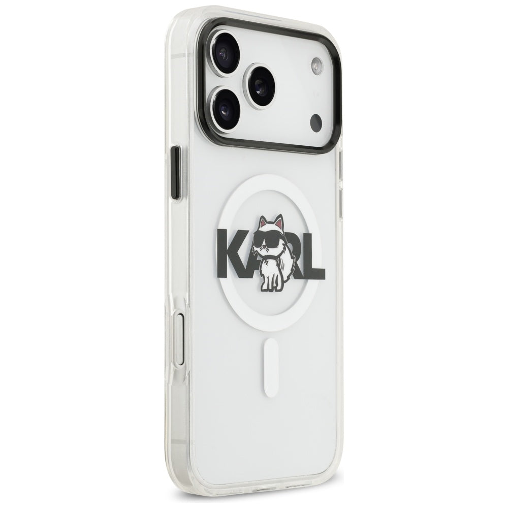 Capa MagSafe para Apple iPhone 17 Pro, Karl Lagerfeld, IML Sketch Logo Choupette, Transparente