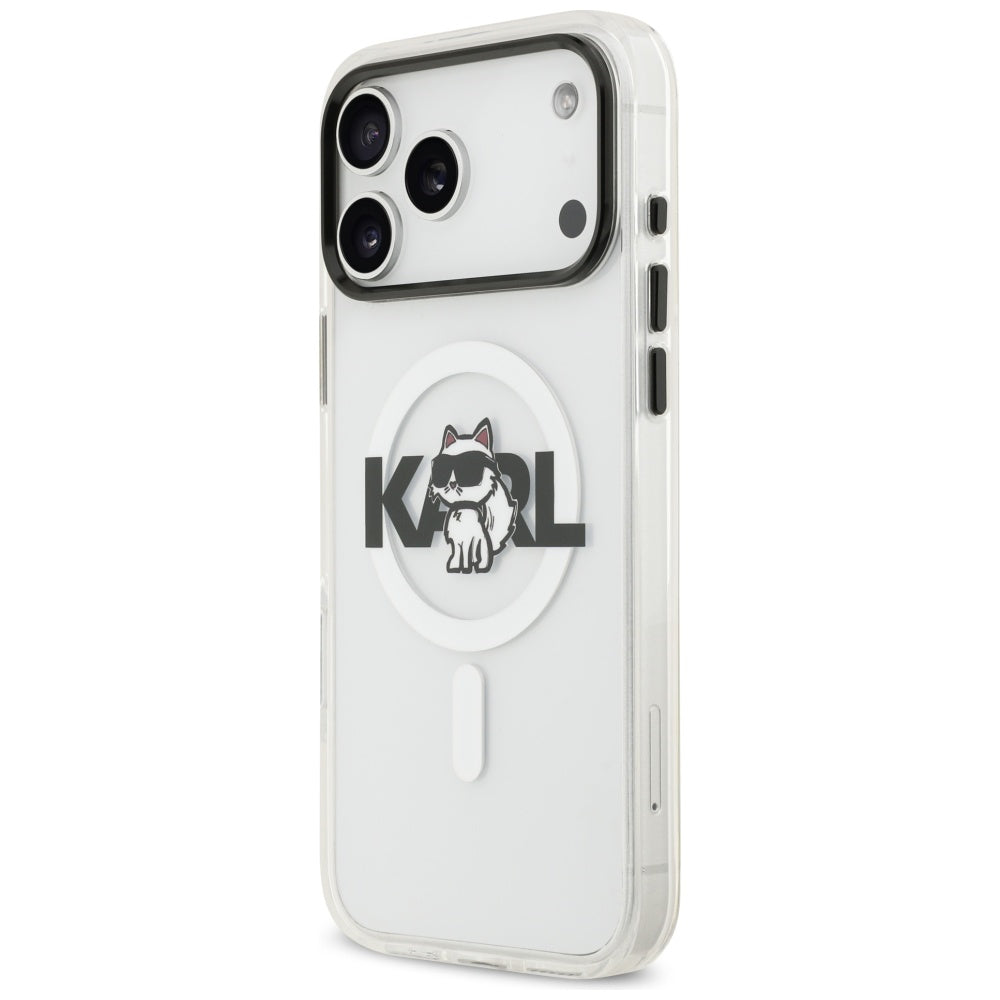 Capa MagSafe para Apple iPhone 17 Pro, Karl Lagerfeld, IML Sketch Logo Choupette, Transparente