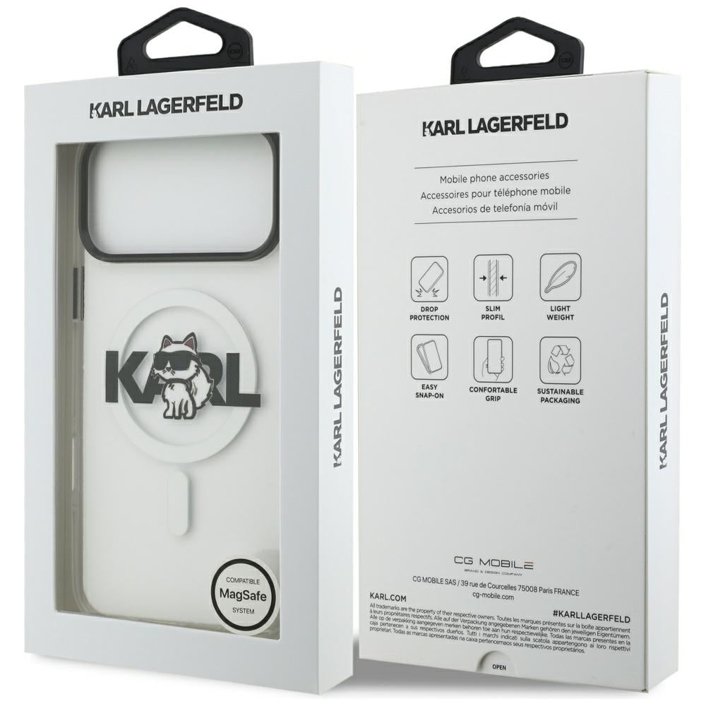 Capa MagSafe para Apple iPhone 17 Pro, Karl Lagerfeld, IML Sketch Logo Choupette, Transparente