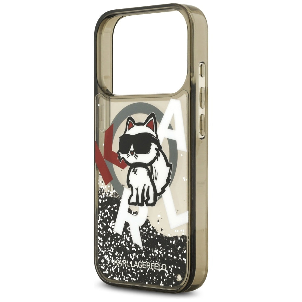 Capa MagSafe para Apple iPhone 17 Pro, Karl Lagerfeld, Liquid Glitter Choupette Logo, Preta.