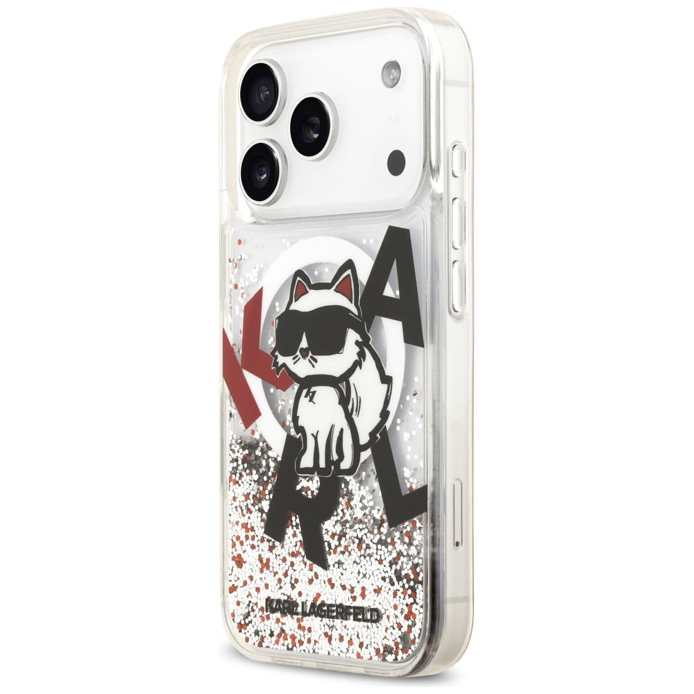 MagSafe Case for Apple iPhone 17 Pro, Karl Lagerfeld, Liquid Glitter Choupette Logo, Transparent