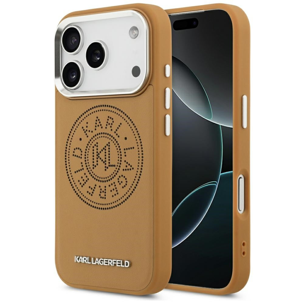 Capa MagSafe para Apple iPhone 17 Pro, Karl Lagerfeld, Point & Metal Logo, Castanho