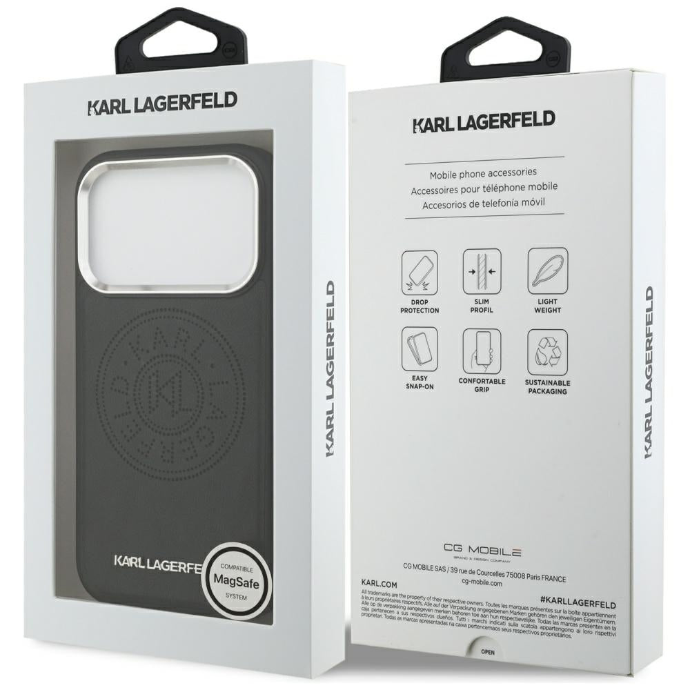 Capa MagSafe para Apple iPhone 17 Pro, Karl Lagerfeld, Point & Metal Logo, Preta