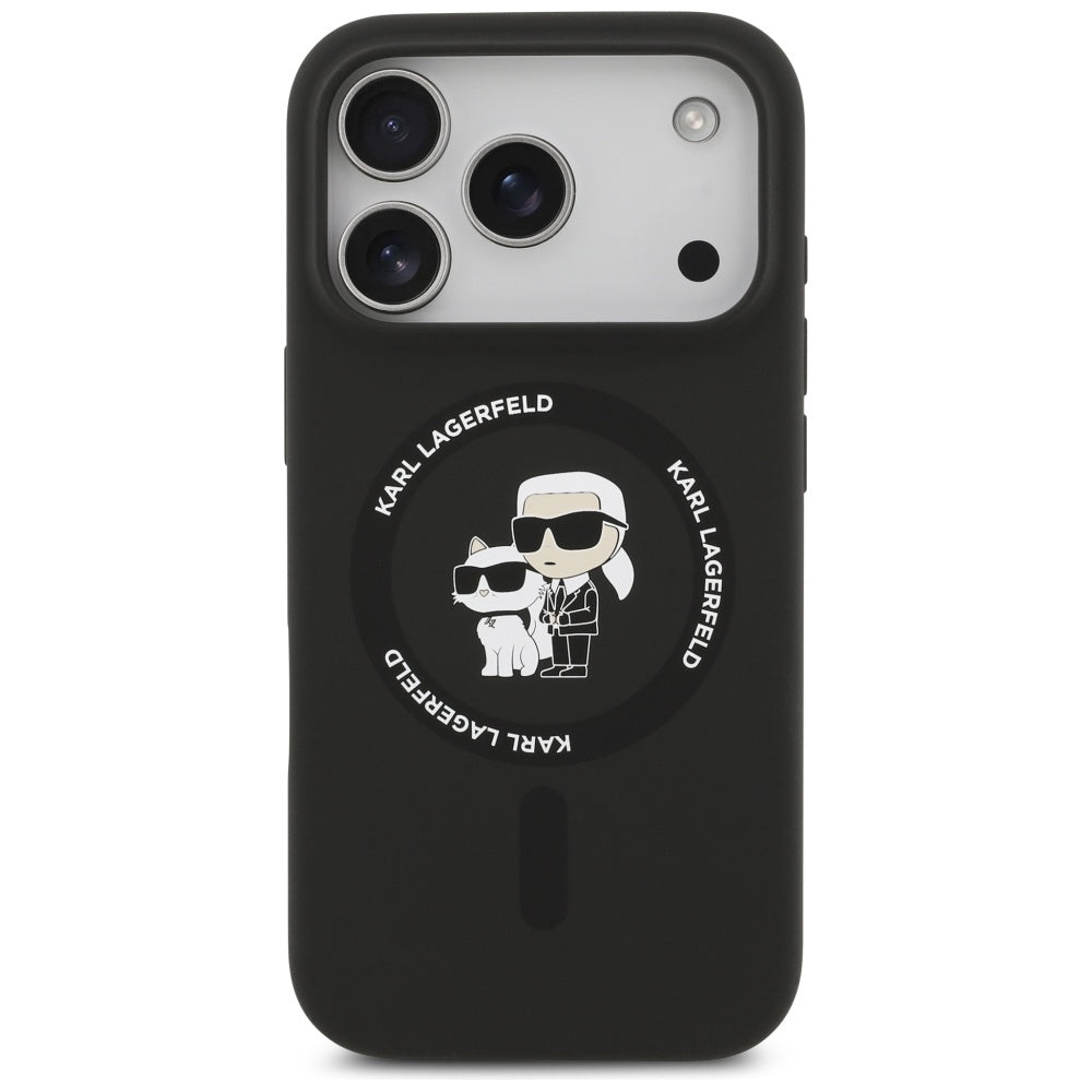 Capa MagSafe para Apple iPhone 17 Pro, Karl Lagerfeld, Ring Karl & Choupette, Preta