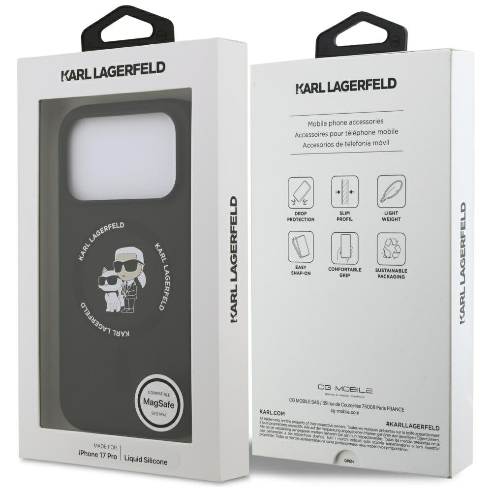 Capa MagSafe para Apple iPhone 17 Pro, Karl Lagerfeld, Ring Karl & Choupette, Preta