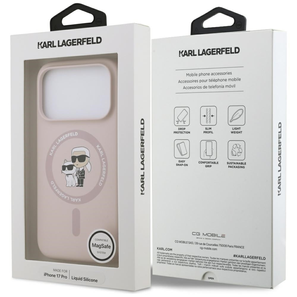 Capa MagSafe para Apple iPhone 17 Pro, Karl Lagerfeld, Ring Karl & Choupette, Rosa