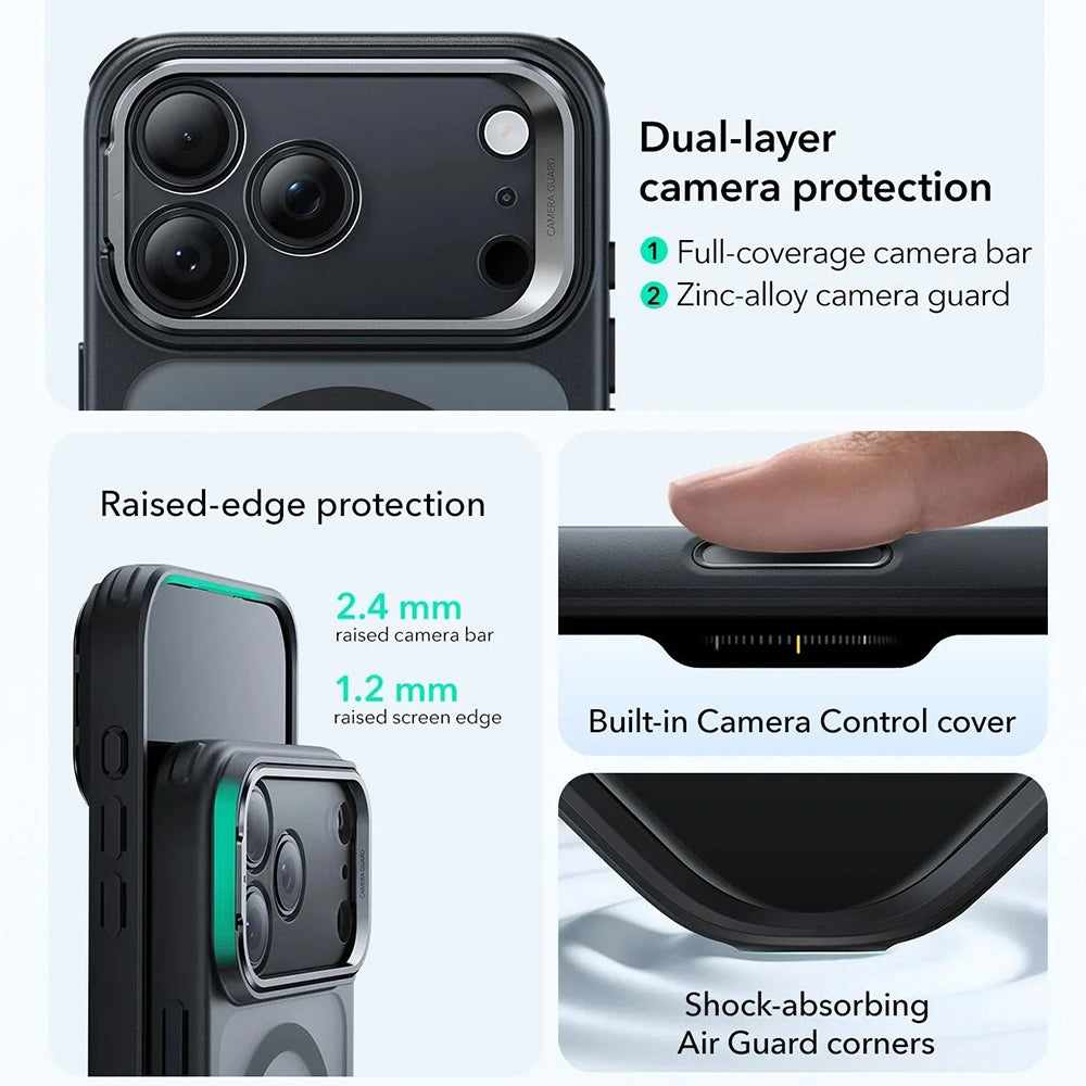 Capa MagSafe para Apple iPhone 17 Pro Max, ESR, Classic Hybrid Kickstand, Preta Fosca