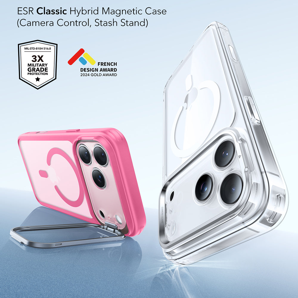 Capa MagSafe para Apple iPhone 17 Pro Max, ESR, Classic Hybrid Kickstand, Rosa Acetinado