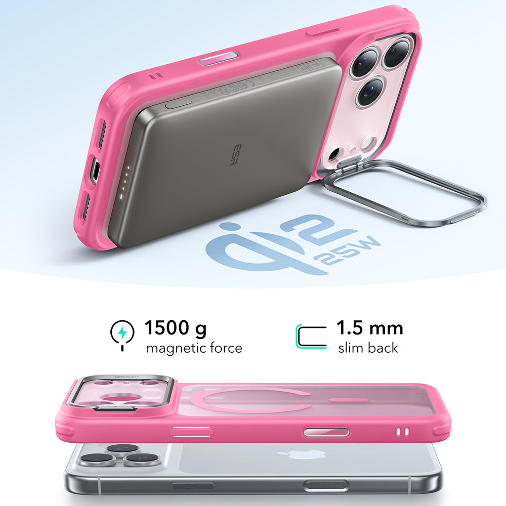 Capa MagSafe para Apple iPhone 17 Pro Max, ESR, Classic Hybrid Kickstand, Rosa Acetinado