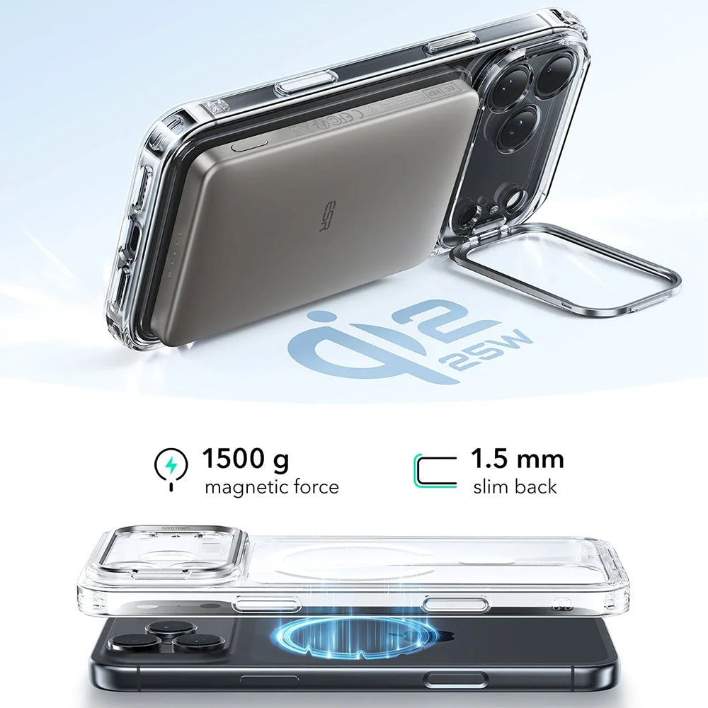 Capa MagSafe para Apple iPhone 17 Pro Max, ESR, Classic Hybrid Kickstand, Transparente