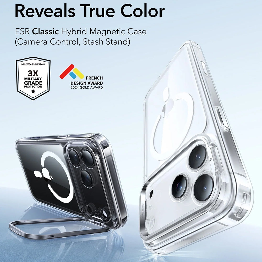 Capa MagSafe para Apple iPhone 17 Pro Max, ESR, Classic Hybrid Kickstand, Transparente