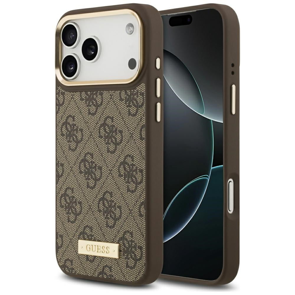 Capa MagSafe para Apple iPhone 17 Pro Max, Guess, 4G Logo Plate, Marrom
