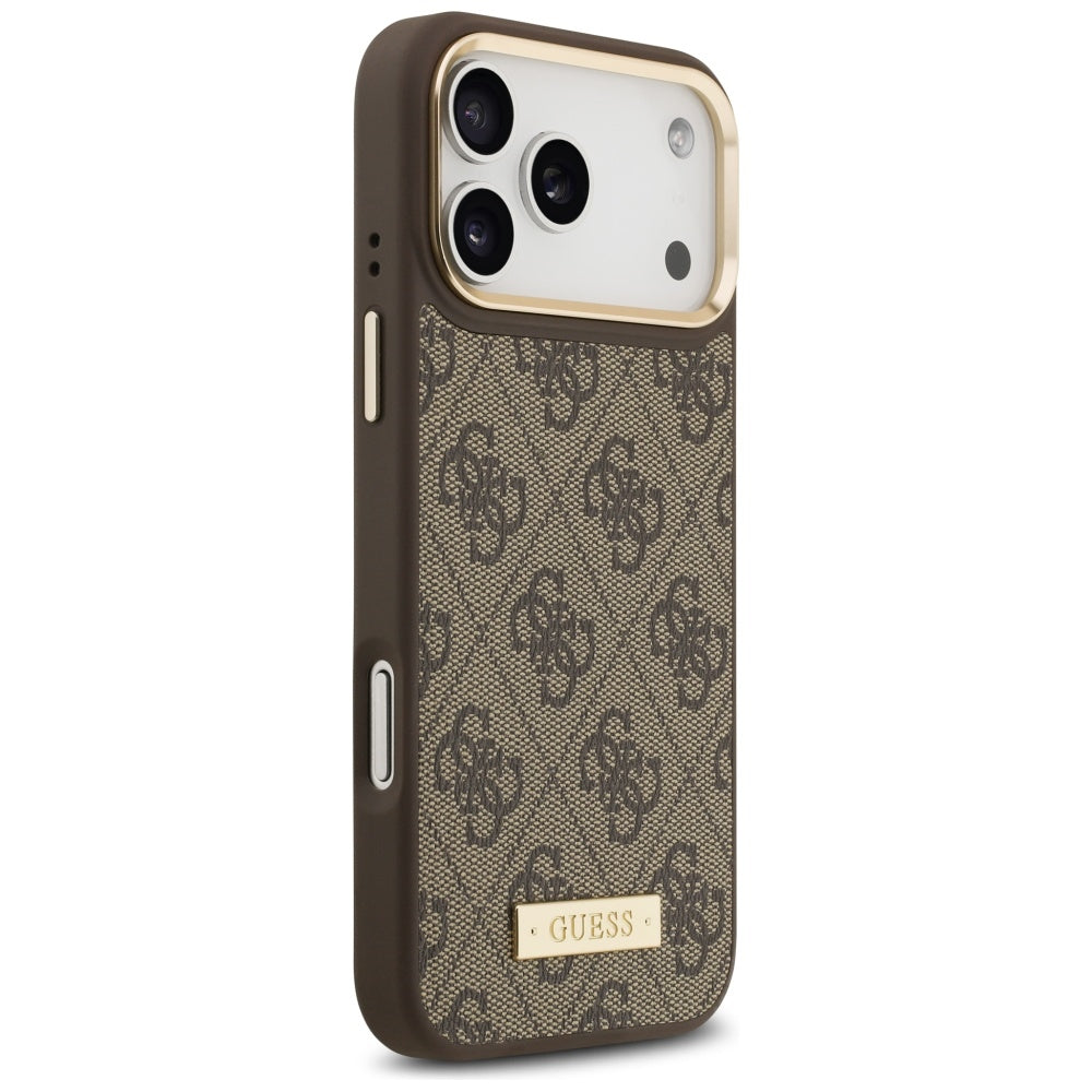 Capa MagSafe para Apple iPhone 17 Pro Max, Guess, 4G Logo Plate, Marrom