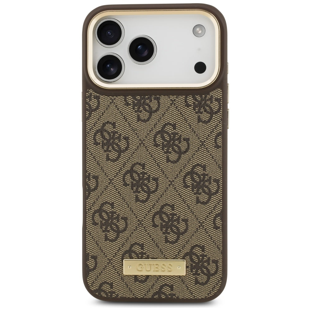 Capa MagSafe para Apple iPhone 17 Pro Max, Guess, 4G Logo Plate, Marrom