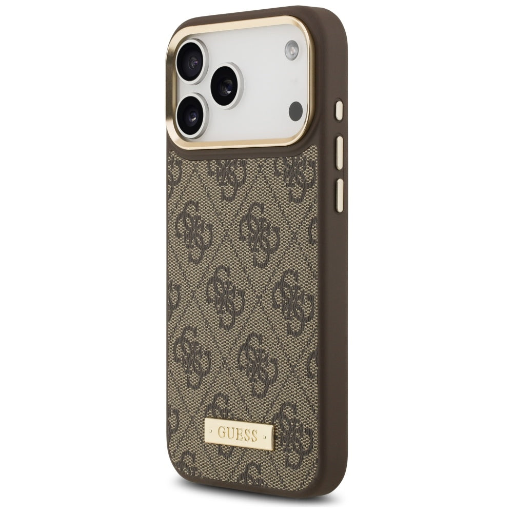 Capa MagSafe para Apple iPhone 17 Pro Max, Guess, 4G Logo Plate, Marrom