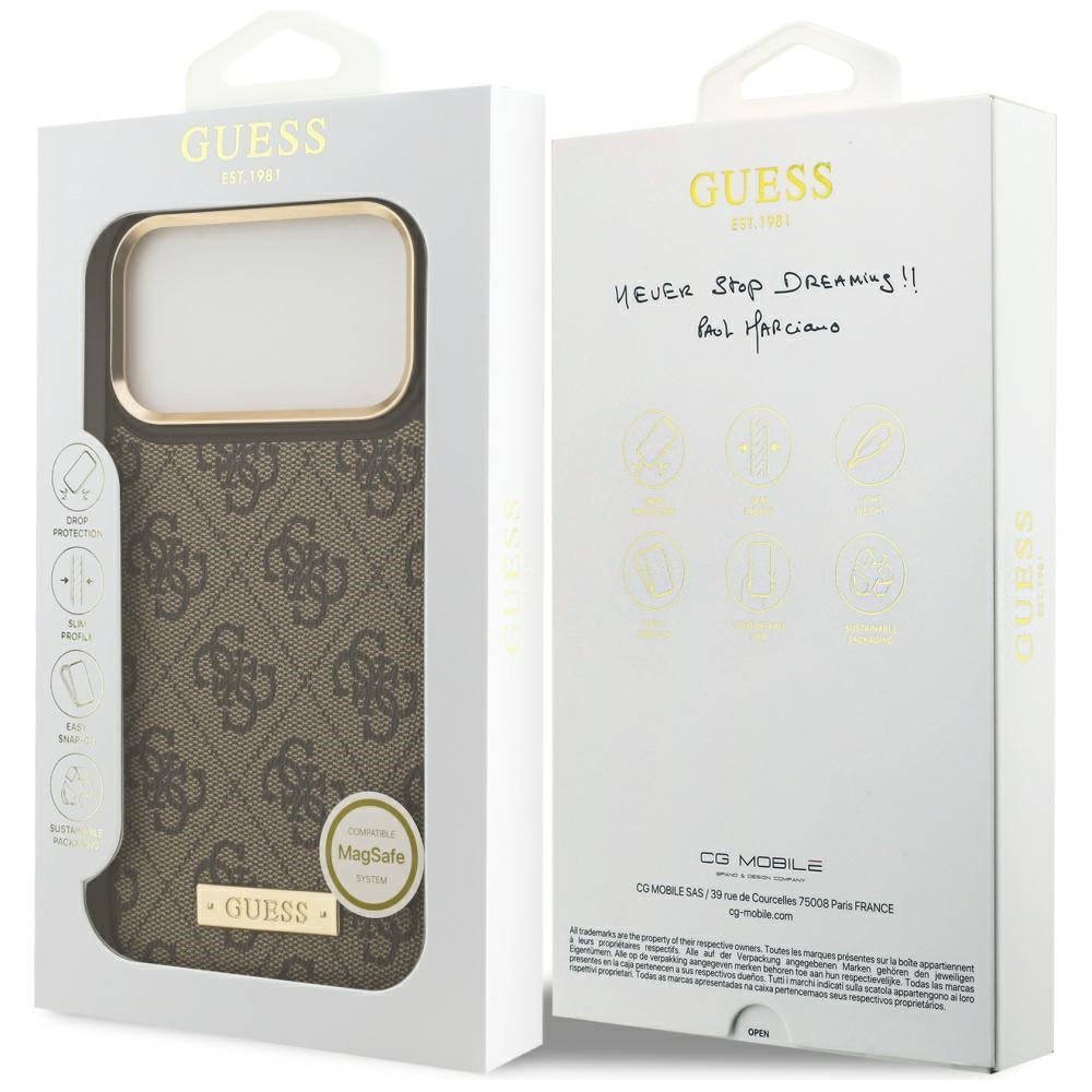 Capa MagSafe para Apple iPhone 17 Pro Max, Guess, 4G Logo Plate, Marrom