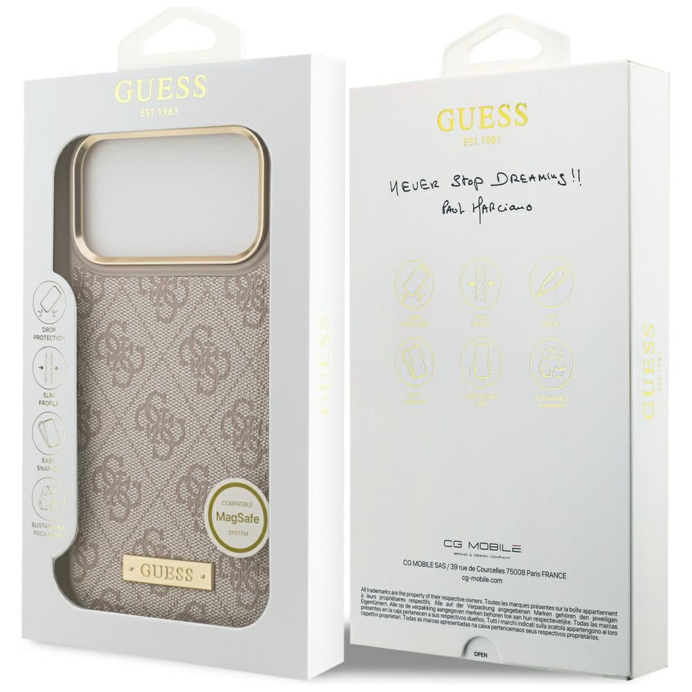 Capa MagSafe para Apple iPhone 17 Pro Max, Guess, 4G Logo Plate, Rosa