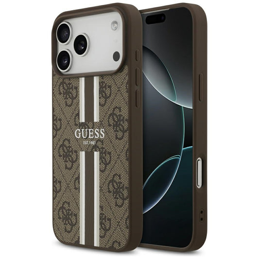 Capa MagSafe para Apple iPhone 17 Pro Max, Guess, 4G Printed Stripes, Marrom
