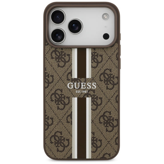 Capa MagSafe para Apple iPhone 17 Pro Max, Guess, 4G Printed Stripes, Marrom