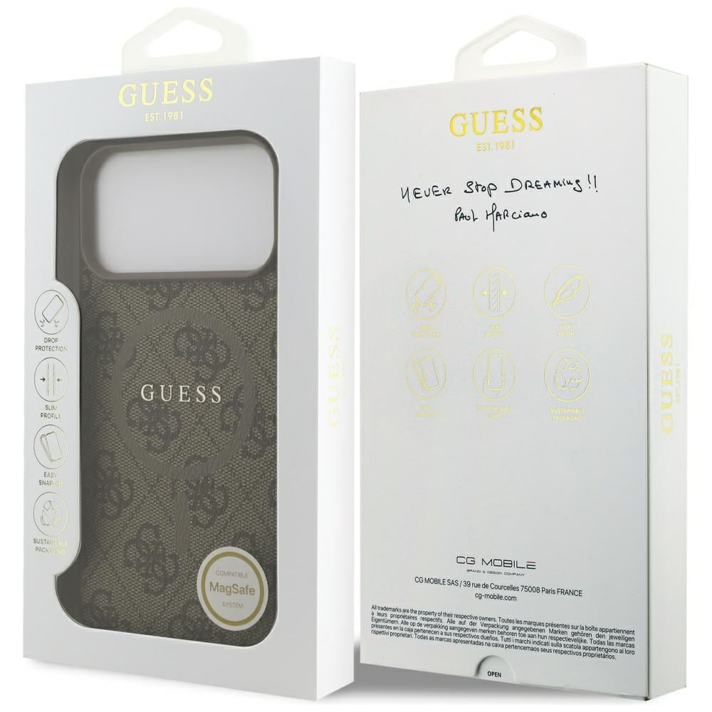 Capa MagSafe para Apple iPhone 17 Pro Max, Guess, 4G Ring Classic Logo, Castanho