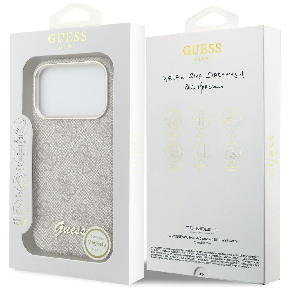 Capa MagSafe para Apple iPhone 17 Pro Max, Guess, 4G Script Logo, Rosa